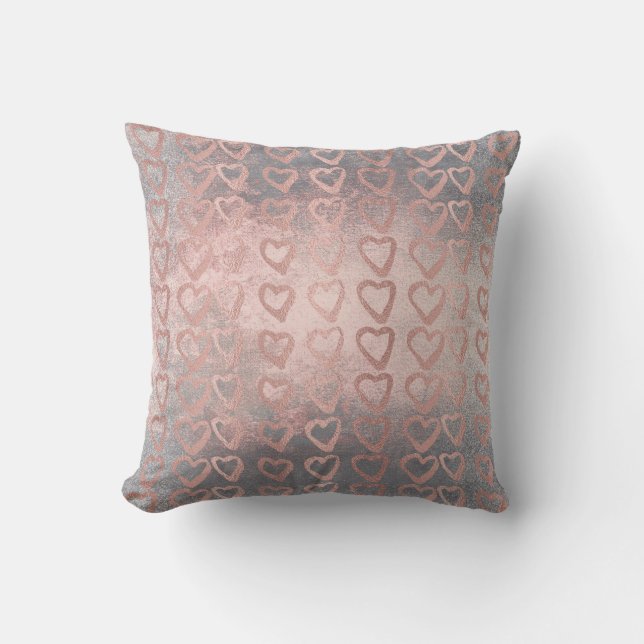 Pink Rose Gold Heart Grey Deluxe Cement Silver Cushion (Front)