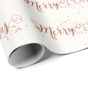 Pink Rose Gold Ivory White  Merry Christmas Script Wrapping Paper