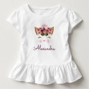 Pink Rose Gold Kitty Monogram 1st Birthday Toddler T-Shirt