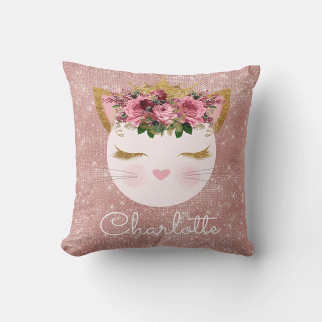 Pink rose gold kitty princess sparkling cushion (Front)