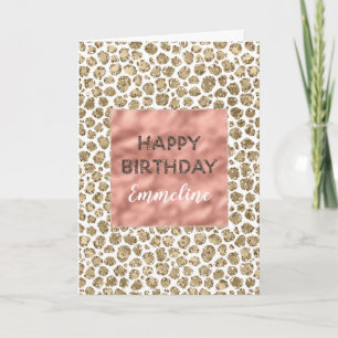 Pink Rose Gold Leopard Print Glitter Card