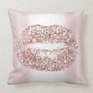 Pink Rose Gold Lips Glitter Pink Makeup Kiss Cushion