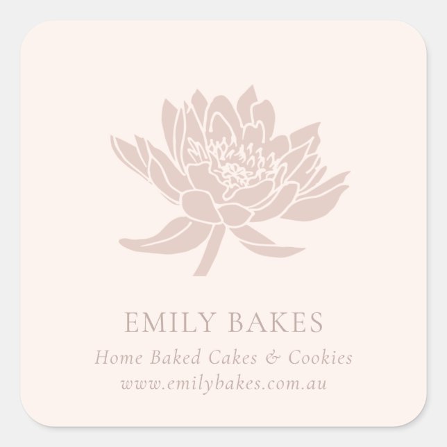 PINK ROSE GOLD LOTUS FLORAL BUSINESS PROFESSIONAL SQUARE STICKER (Front)