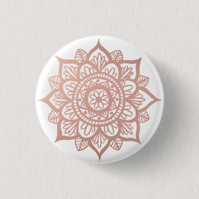 Pink Rose Gold Mandala Flower 3 Cm Round Badge (Front)