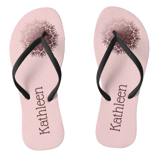 Pink Rose Gold Mandala Personalised  Thongs (Footbed)