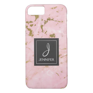 Pink Rose Gold Marble Elegant Monogram iPhone 8/7 Case