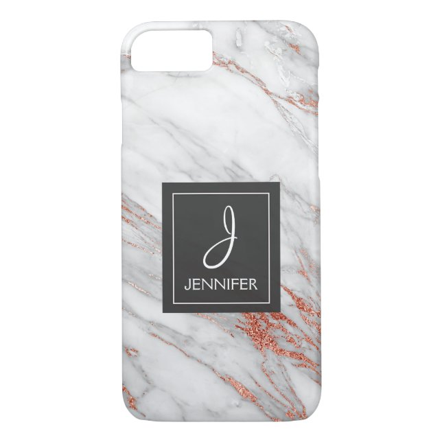 Pink Rose Gold Marble Elegant Monogram Case-Mate iPhone Case (Back)