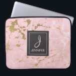 Pink Rose Gold Marble Elegant Monogram Laptop Sleeve<br><div class="desc">Pink Rose Gold Faux Marble Elegant Monogram Case. This case can be customised to include your initial and full name.</div>