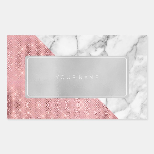 Pink Rose Gold Marble Metallic Rectangular Logo Rectangular Sticker (Front)