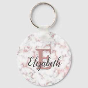 Pink Rose Gold Marble Monogram Key Ring