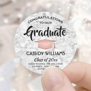 Pink Rose Gold Marble Trendy Class Year Graduation Classic Round Sticker