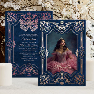 Pink Rose Gold Masquerade Photo Quinceanera