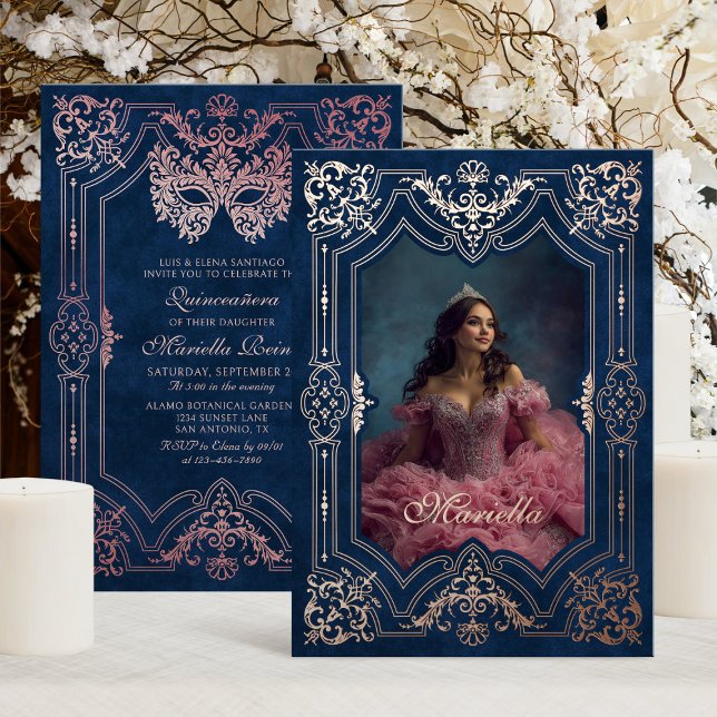 Pink Rose Gold Masquerade Photo Quinceanera (Creator Uploaded)