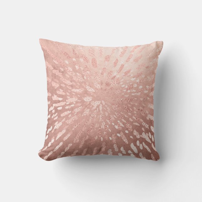 Pink Rose Gold Metal Blush Gold Grey Stripes Shine Cushion (Front)