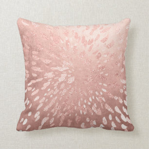 Pink Rose Gold Metal Blush Gold Grey Stripes Shine Cushion
