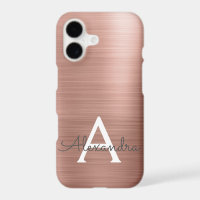 Pink Rose Gold Metal Elegant Monogram
