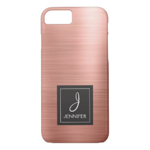 Pink Rose Gold Metal Elegant Monogram iPhone 8/7 Case