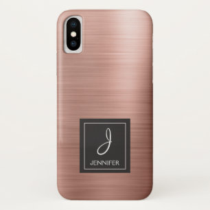 Pink Rose Gold Metal Elegant Monogram iPhone X Case
