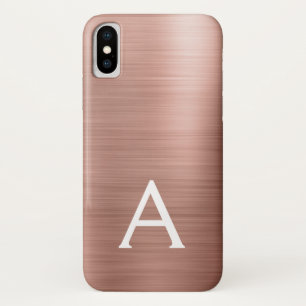 Pink Rose Gold Metal Elegant Monogram iPhone X Case