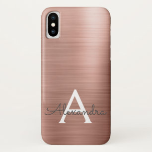 Pink Rose Gold Metal Elegant Monogram iPhone X Case