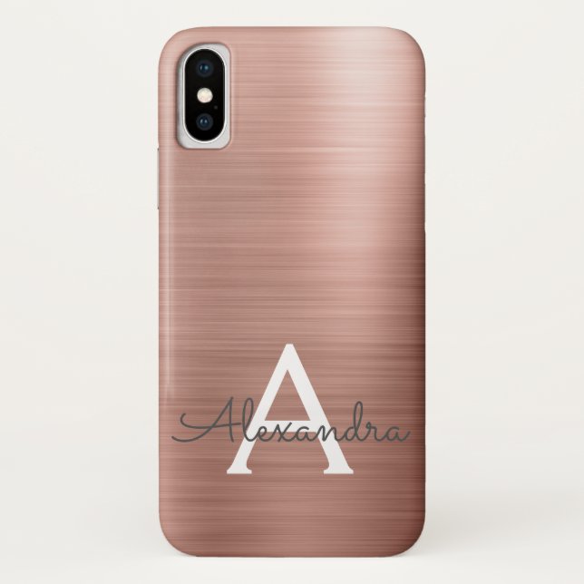 Pink Rose Gold Metal Elegant Monogram Case-Mate iPhone Case (Back)