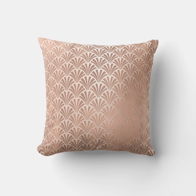 Pink Rose Gold Metallic Art Deco Seashells Scales Cushion (Front)