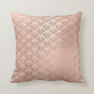 Pink Rose Gold Metallic Art Deco Seashells Scales Cushion