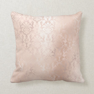 Pink Rose Gold Metallic Damask Royal Antonietta Cushion