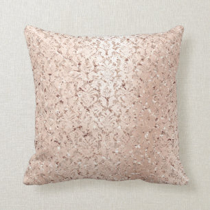Pink Rose Gold Metallic Damask Royal Crystals Lux Cushion