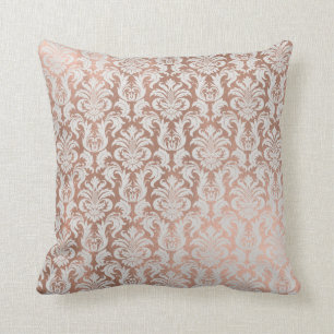 Pink Rose Gold Metallic Damask Royal Grey Cushion
