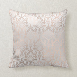 Pink Rose Gold Metallic Damask Royal Grey Grey Cushion