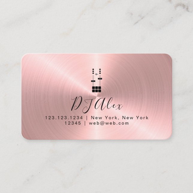 Pink Rose Gold Metallic Faux DJ Business Card (Front)