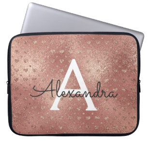 Pink Rose Gold Metallic Foil Glam Monogram Laptop Sleeve