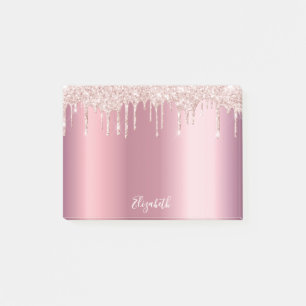 Pink rose gold metallic glam name script post-it notes