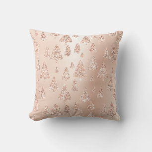 Pink Rose Gold Metallic Glitter Christmas Trees Cushion