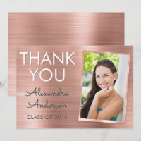 Pink Rose Gold Metallic Graduation Thank You
