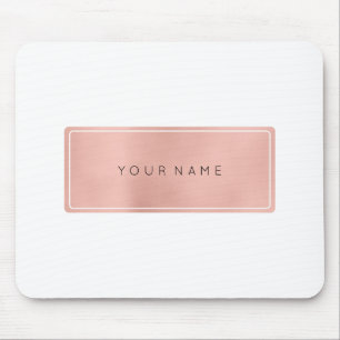Pink Rose Gold Metallic Minimal White Rectangula Mouse Pad