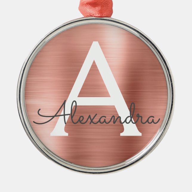 Pink Rose Gold Metallic Monogram Metal Ornament (Front)