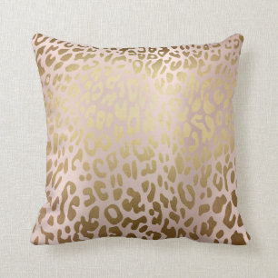 Pink Rose Gold Metallic Steel Leopard Animal Skin Cushion