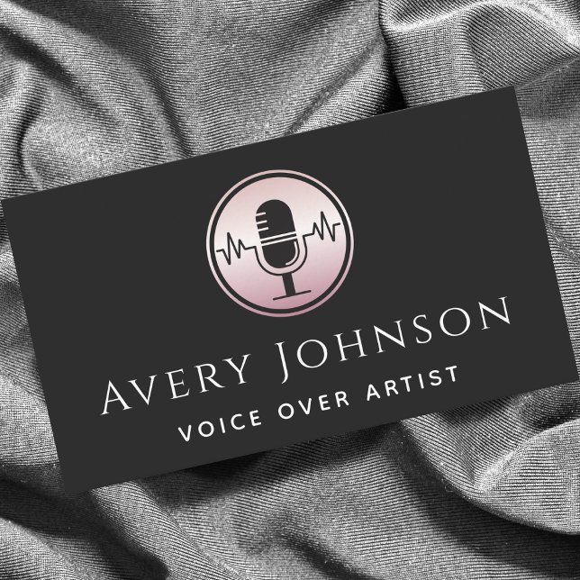 Pink Rose Gold Microphone Logo Voice Over Artist Business Card (Creator Uploaded)