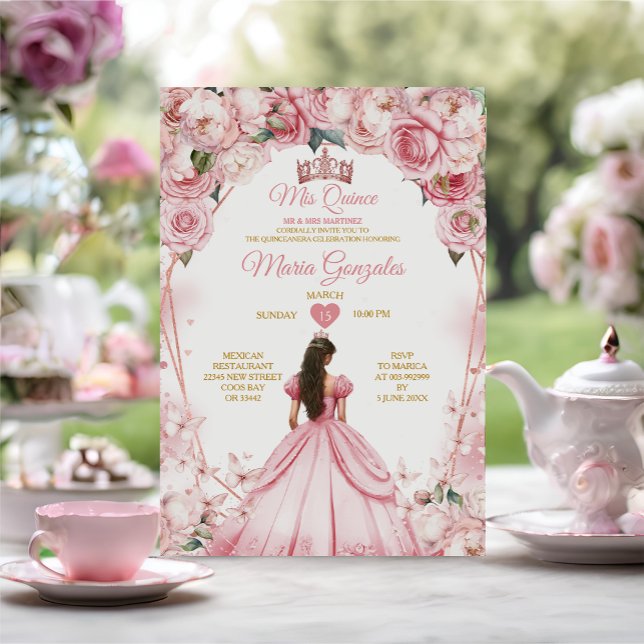 Pink Rose Gold Mis Quince 15 Anos Quinceañera Invitation (Creator Uploaded)