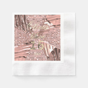 Pink Rose Gold Modern Sweet Sixteen 16th Birthday Napkin