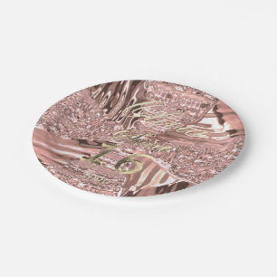 Pink Rose Gold Modern Sweet Sixteen 16th Birthday Paper Plate