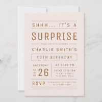 Pink Rose Gold Modern Typography Surprise Birthday
