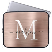Pink Rose Gold Monogram Girly Script Brushed Metal