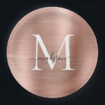Pink Rose Gold Monogram Script Glam Metallic Steel Paper Plate<br><div class="desc">Pink Rose Gold Monogram Script Glam Metallic Steel Paper Plate</div>