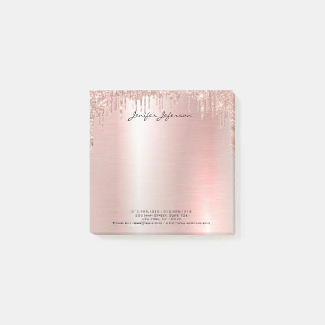 Pink Rose Gold Name Adress Post-it® Notes (Front)