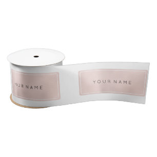 Pink Rose Gold Name  Metallic Minimal Rectangular Satin Ribbon