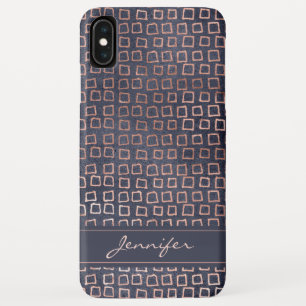 Pink Rose Gold Navy Blue Geometric Square Pattern iPhone XS Max Case
