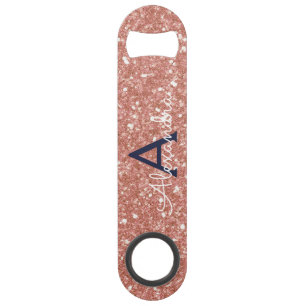 Pink Rose Gold Navy Blue Glitter Sparkle Monogram